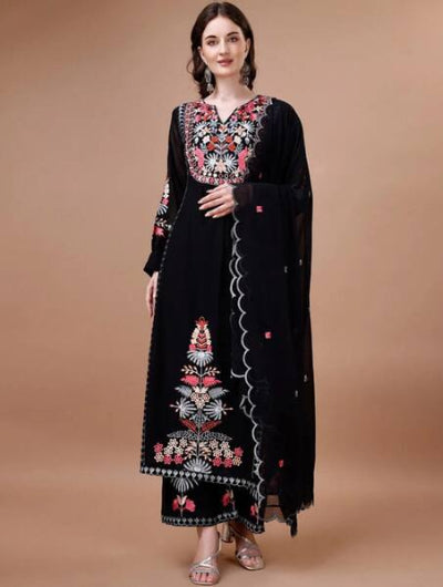 Black Georgette Embroidery Work Women&