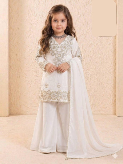 White Kids Georgette Festive Palazzo Suit