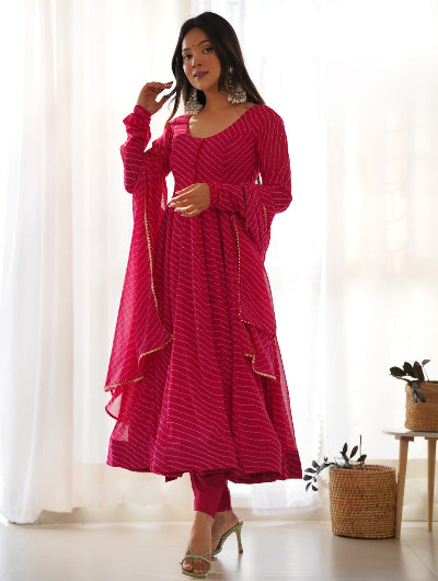 Georgette Leheriya Print Anarkali Suit For Women