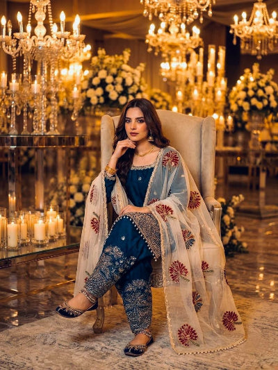 Teal Blue Fendi Silk Farshi Suit UK | Women&