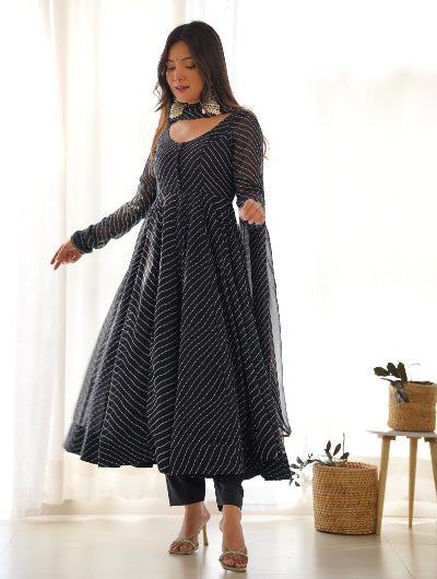 Georgette Leheriya Print Anarkali Suit For Women