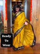 Mustard Yellow Lichi Silk Zip & Go 10 Second Saree Gown - BONYHUBSAREE