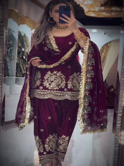 Festive Sequence Embroidery Farshi Suit