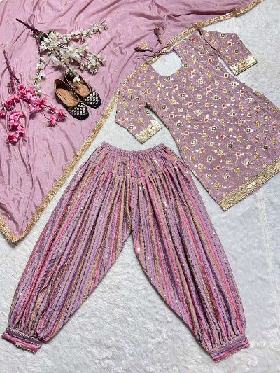 Lilac Chinon Silk Traditional Punjabi Patiyala Suit UK Next Day