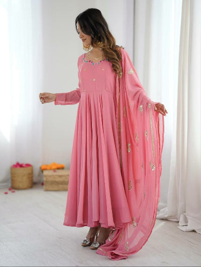 Blush Pink Georgette Embroidery with Sequin Work Anarkali Suit