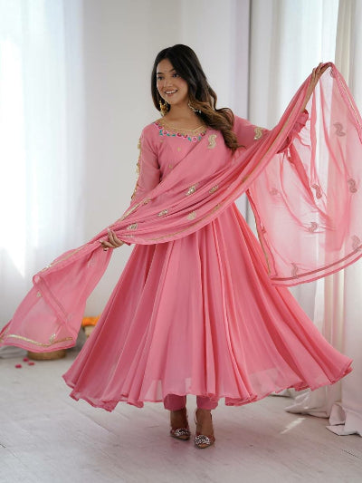 Blush Pink Georgette Embroidery with Sequin Work Anarkali Suit