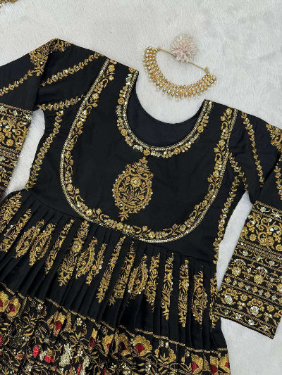 Black Gold Embroidered Wedding Gharara Suit UK Next Day