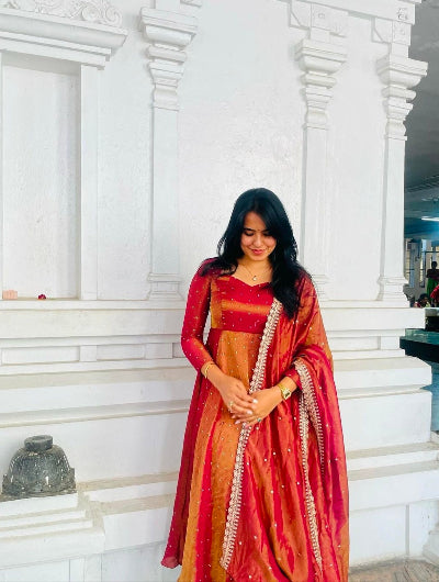 Orange Festive Embroidered Anarkali Suit Set UK Next Day