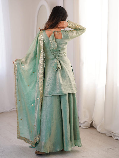 Seagreen Embroidered Sharara Suit UK | Women&