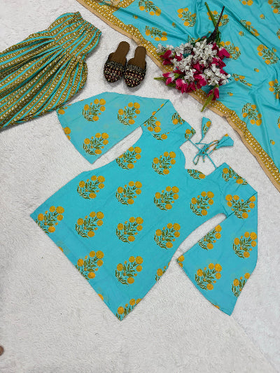 Turquoise Blue Cotton Farshi Suit for Women