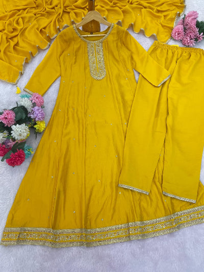 Embroidered Designer Silk Anarkali Suit Set- 3 Colours