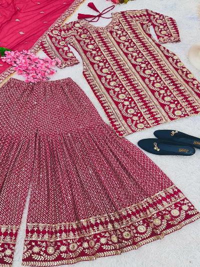 Dark Pink Sequins Work Partywear Sharara Suit UK Next Day