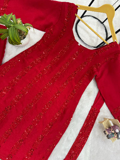Red Beads Work Partywear Palazzo Suit Set
