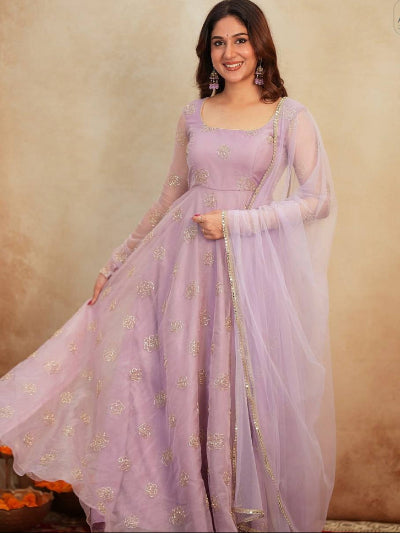 Lilac Embroidered Organza Anarkali Suit with Dupatta