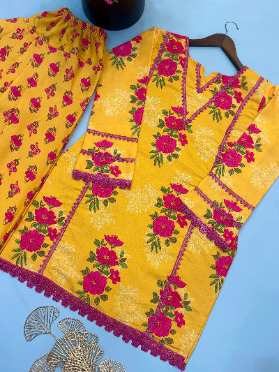 Mustard Yellow Premium Crepe Kurti Farshi Pant Set Of 2