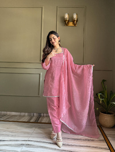 Blush Pink Crunchy Silk Farshi Suit Set