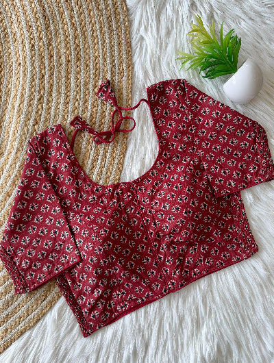 Classic Hand Block Cotton Readymade Blouse- 4 Colours