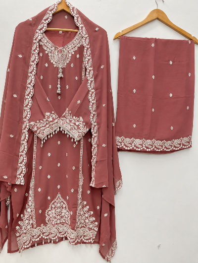 Dusty Mauve Embroidered Georgette Palazzo Suit with Luxe Latkan Detailing UK Next Day