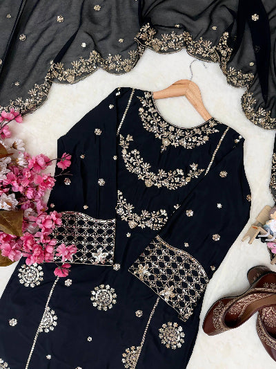 Black French Crepe Party Wear Palazzo Suit Set