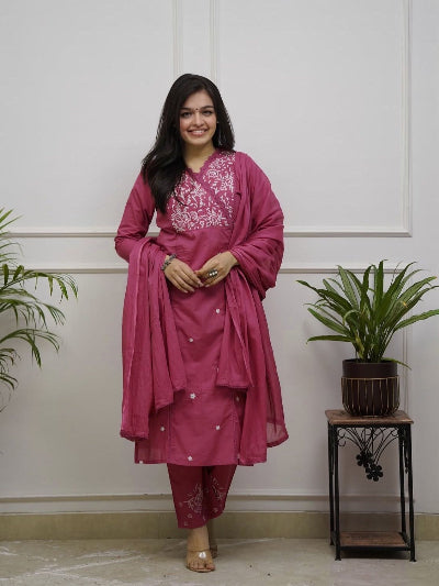 Pink Cotton Embroidered Salwar Suit UK Next Day