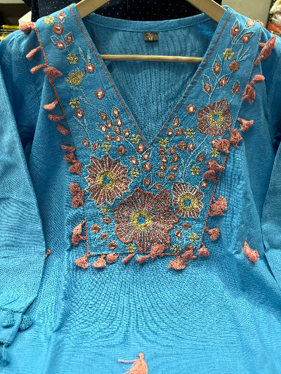 Sky Blue Embroidered Cotton Co-Ord Ethnic Set