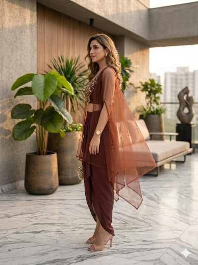 Modern Indo-Western Dhoti Style Co-Ord Set With Cape