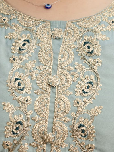 Powder Blue Embroidered Chanderi Suit for Women | Asian Ethnic Wear UK