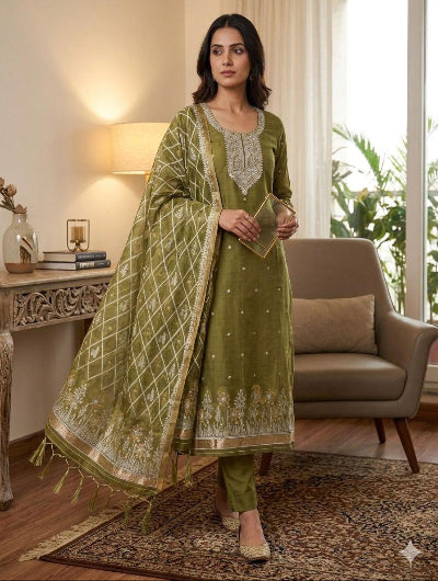 Plus Size Cotton Woven Straight Suit Set