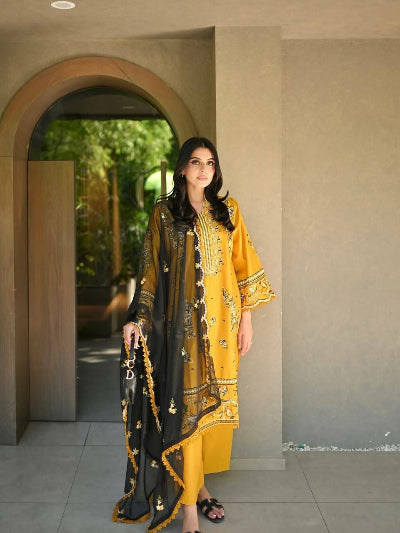 Mustard Yellow Embroidered Lace Detailing Ethnic Suit Set