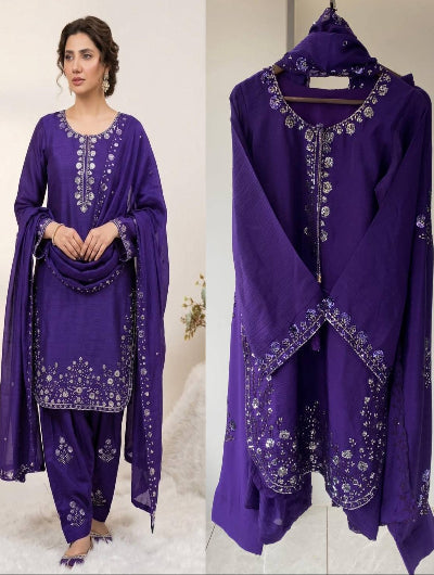 Designer Embroidery Sequins Work Farshi Salwar Suit