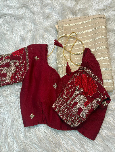 Gold Partywear Sari Free Stitched Blouse UK Next Day
