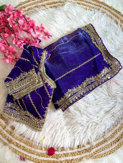 Alaya Purple Tissue Silk Pre-pleated Ready to Wear Saree with Stitched Blouse
