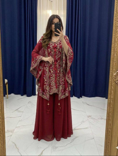 Maroon Party Wear Cape Style Suit UK Next Day