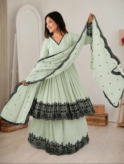 Mint Green Georgette Embroidery Work Anarkali Palazzo Suit