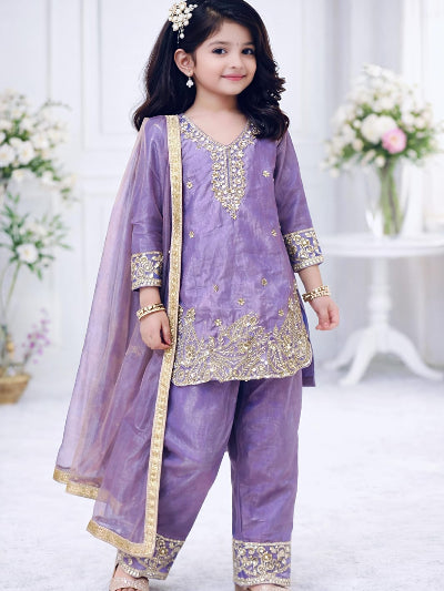 Kids Lavender Embroidery Work Salwar Suit