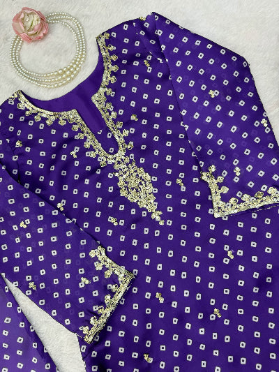 Royal Purple Satin Georgette Straight Suit with Sequin Work
