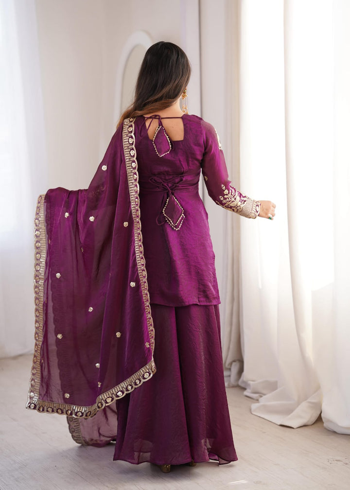 Deep Wine Embroidered Sharara Suit UK | Women&