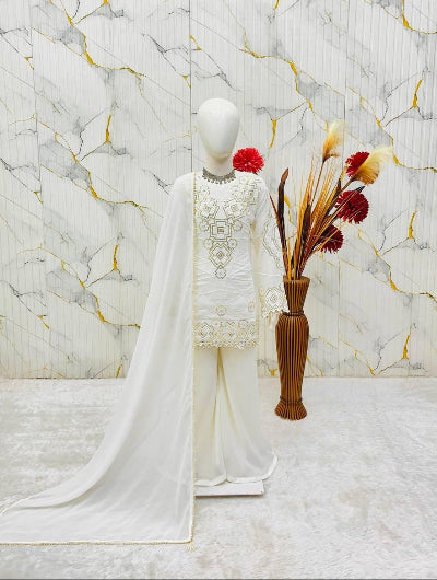 White Kids Georgette Festive Palazzo Suit