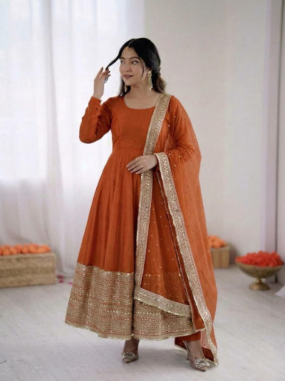 Festive Roman Silk Sequence Work Anarkali Suit