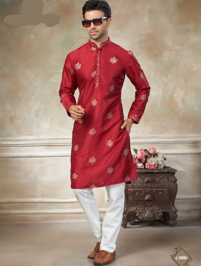 Men’s Silk Designer Embroidery Kurta Pajama Set