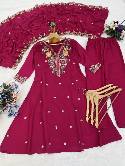 Rani Pink Ethnic Wear Women Anarkali Suit Set