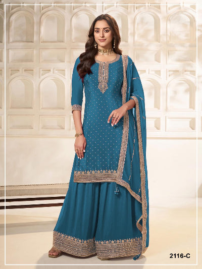 Plus Size Embroidered Sharara Palazzo Suit- 4 Colours