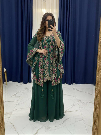 Party Wear Cape Style Suit Set with Sequence Work