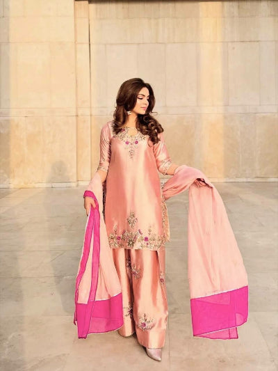 Blush Pink Silk Embroidered Farshi Suit Set | Asian Wear