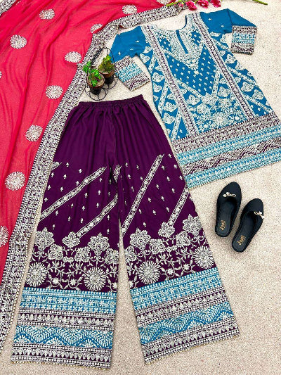 Blue Embroidered Partywear Salwar Kameez Set UK Next Day