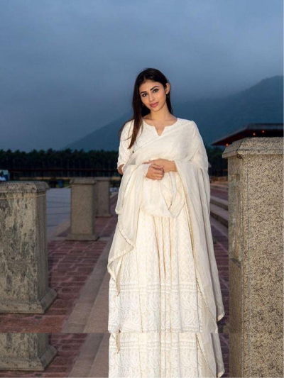 Cream chikankari Cotton Long Kurti Dupatta Set Of 2 UK Next Day