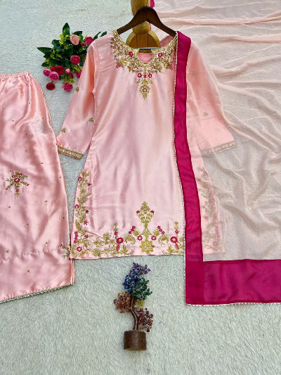Blush Pink Silk Embroidered Farshi Suit Set | Asian Wear