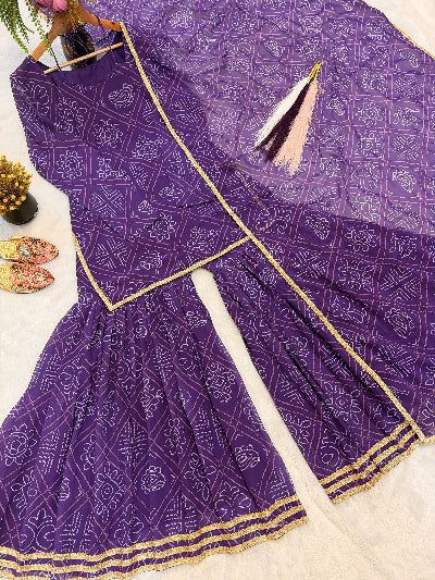 Purple Georgette Peplum Gharara Suit Set with Dupatta