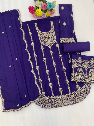 Plus Size Embroidered Zari Work Chinon Palazzo Suit Set