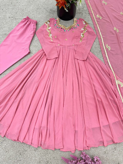 Blush Pink Georgette Embroidery with Sequin Work Anarkali Suit